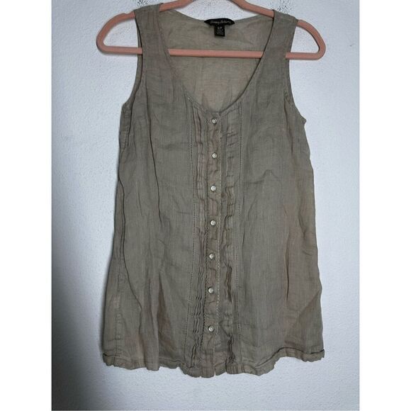 Tommy Bahama 100% Linen Tank Top Tan Button Front Sleeveless Womens Size SP - Picture 1 of 7